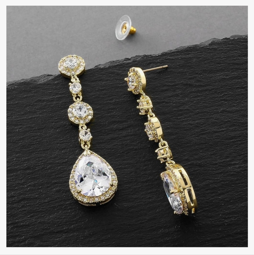 Gold plated cubic zirconia dangle earrings